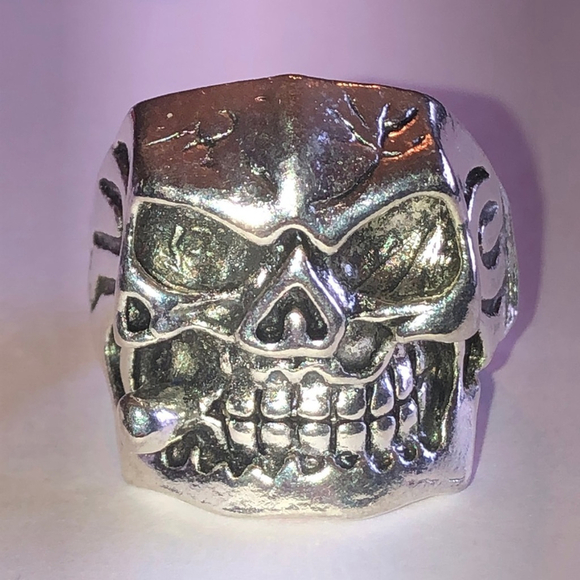 Other - Size 10 Silver Tone Mens Skull Biker Bikercore Ring